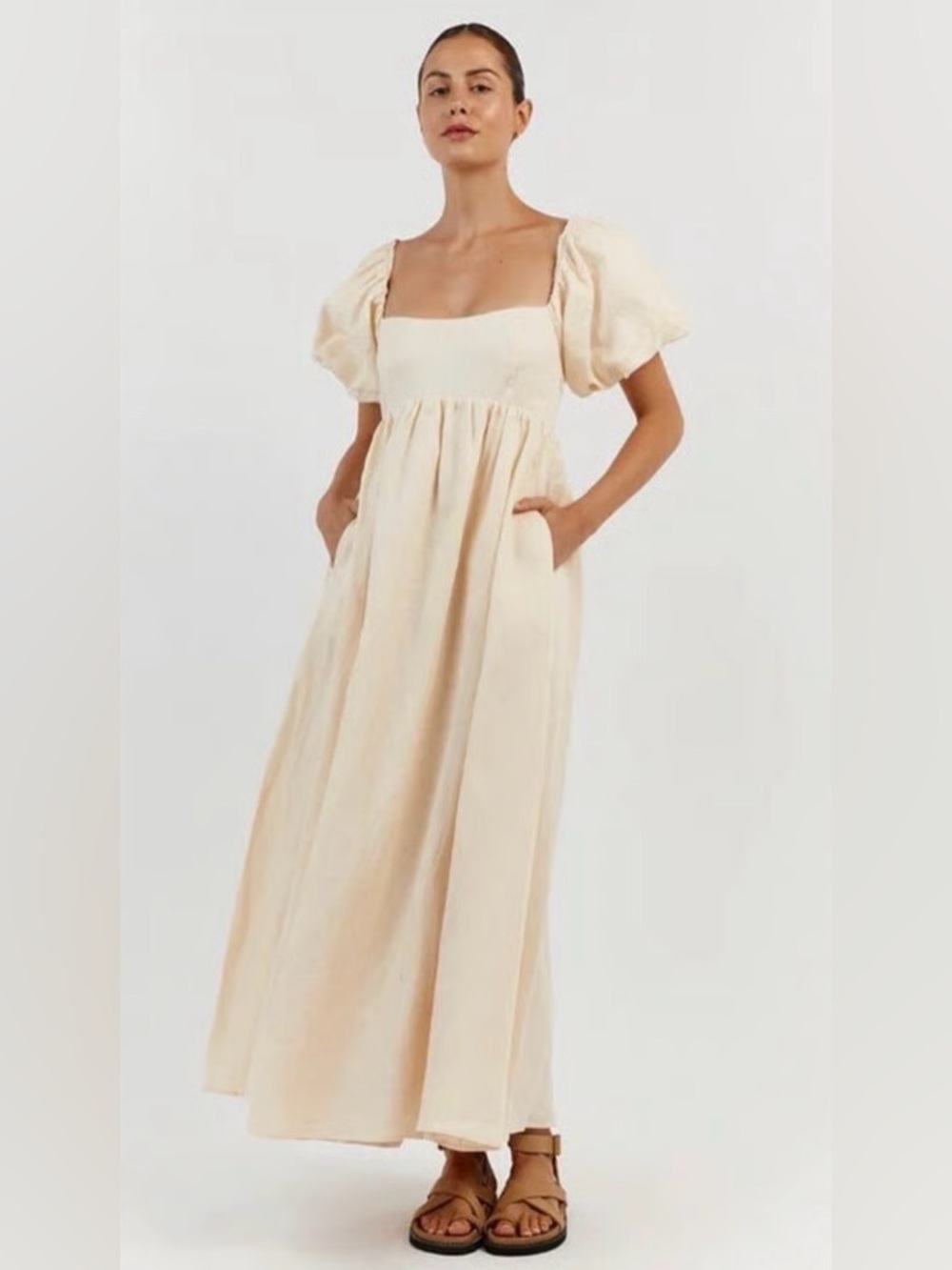 Dissh MONTY BUTTER LINEN MIDI DRESS puff sleeve